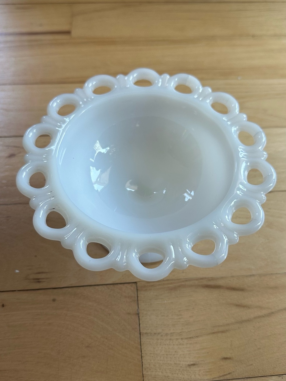 Anchor Hocking White Milk Glass Loop-Edge Serving Bowl